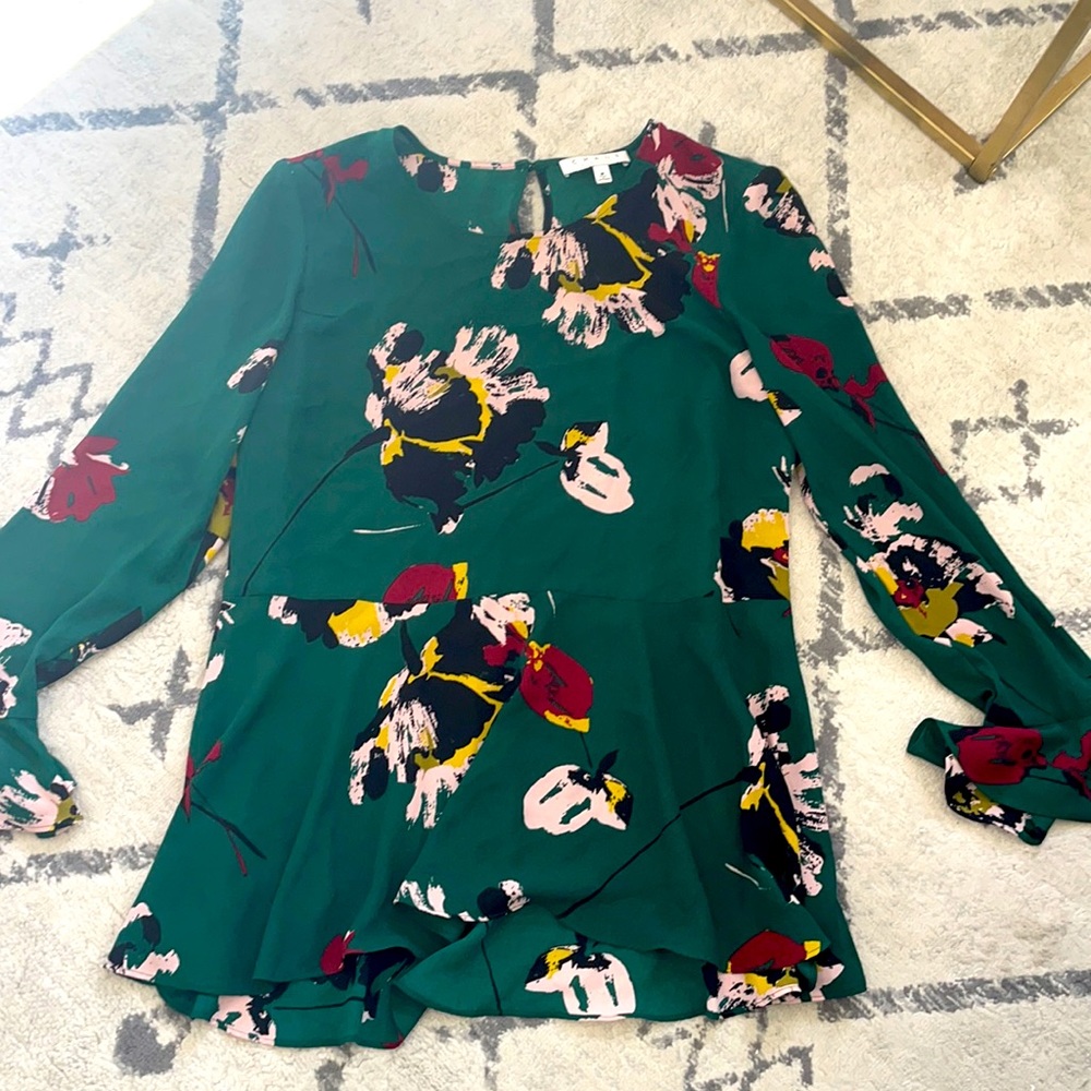 Green floral peplum top